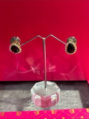 Gold-Tone Black Teardrop Crystal Earrings